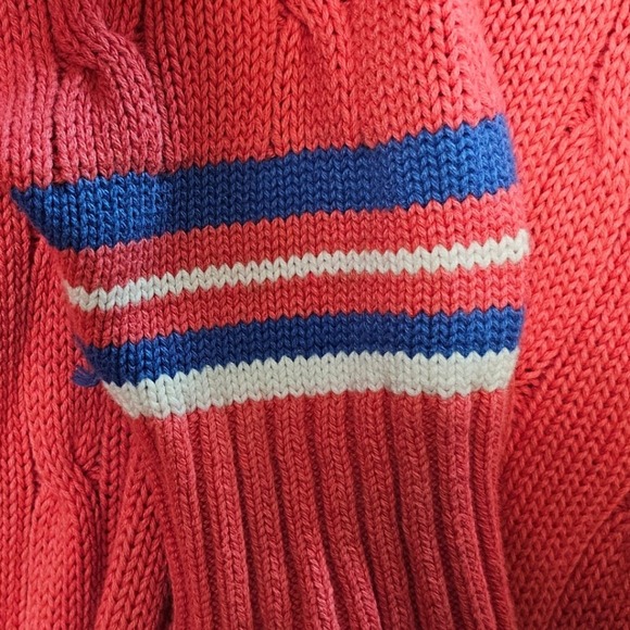 Vintage 80s Lord Jeff Pink Cable Knit Tennis Sweater XL USA Cotton Preppy V-Neck - Picture 9 of 9